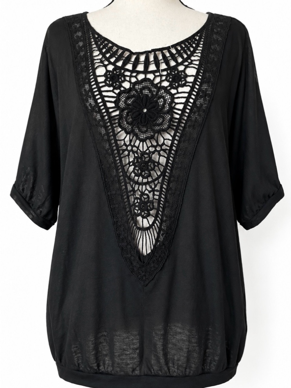 NWT Black Whimsygoth Crochet Lace Medallion Tunic Top Coverup XXL Resort Beach